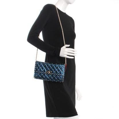 Valentino Garavani Metallic Wrinkled Lambskin Rockstud Spike Wallet On Chain Peacock 2 of 7