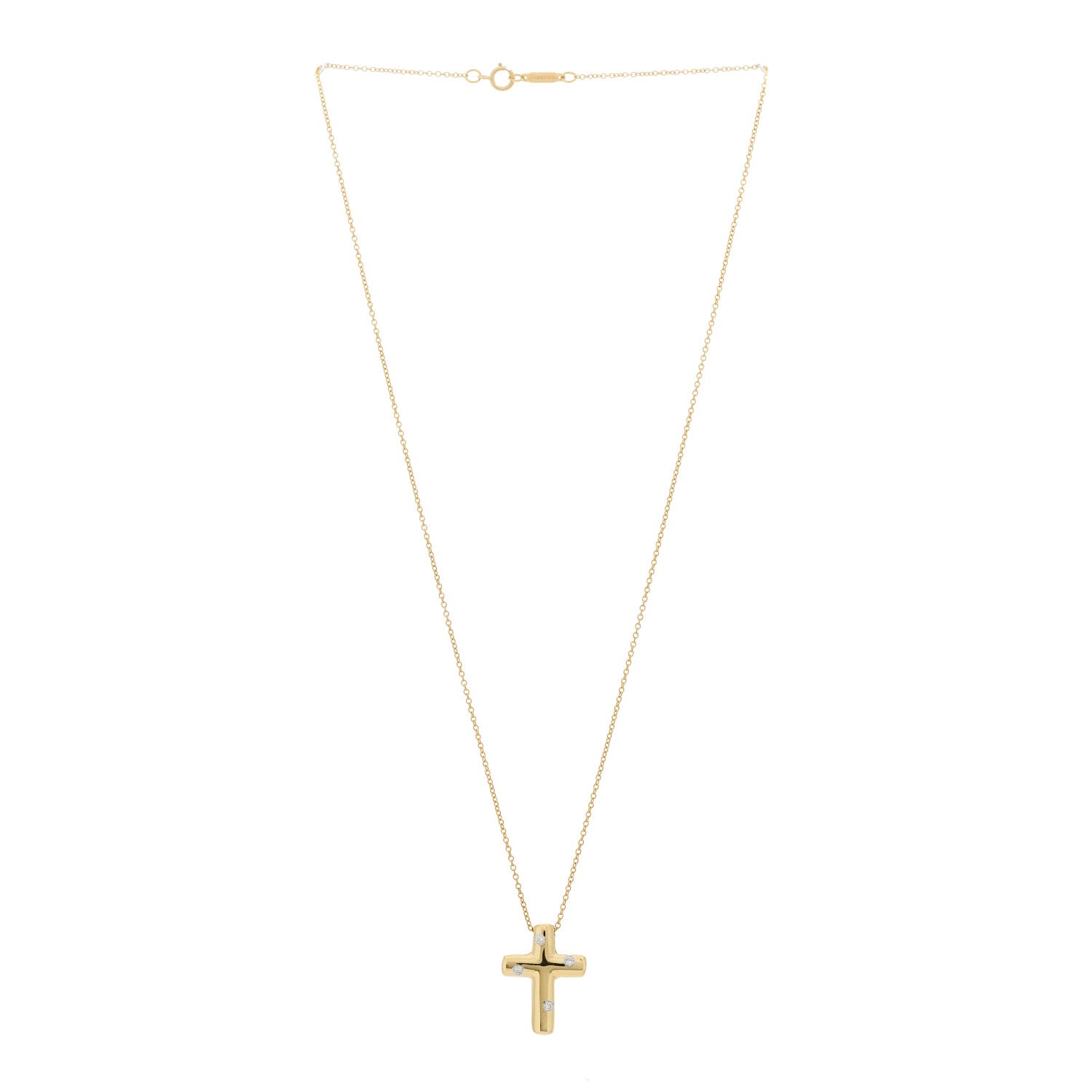 Tiffany 18K Yellow Gold Diamond Etoile Cross Pendant Necklace 3 of 5