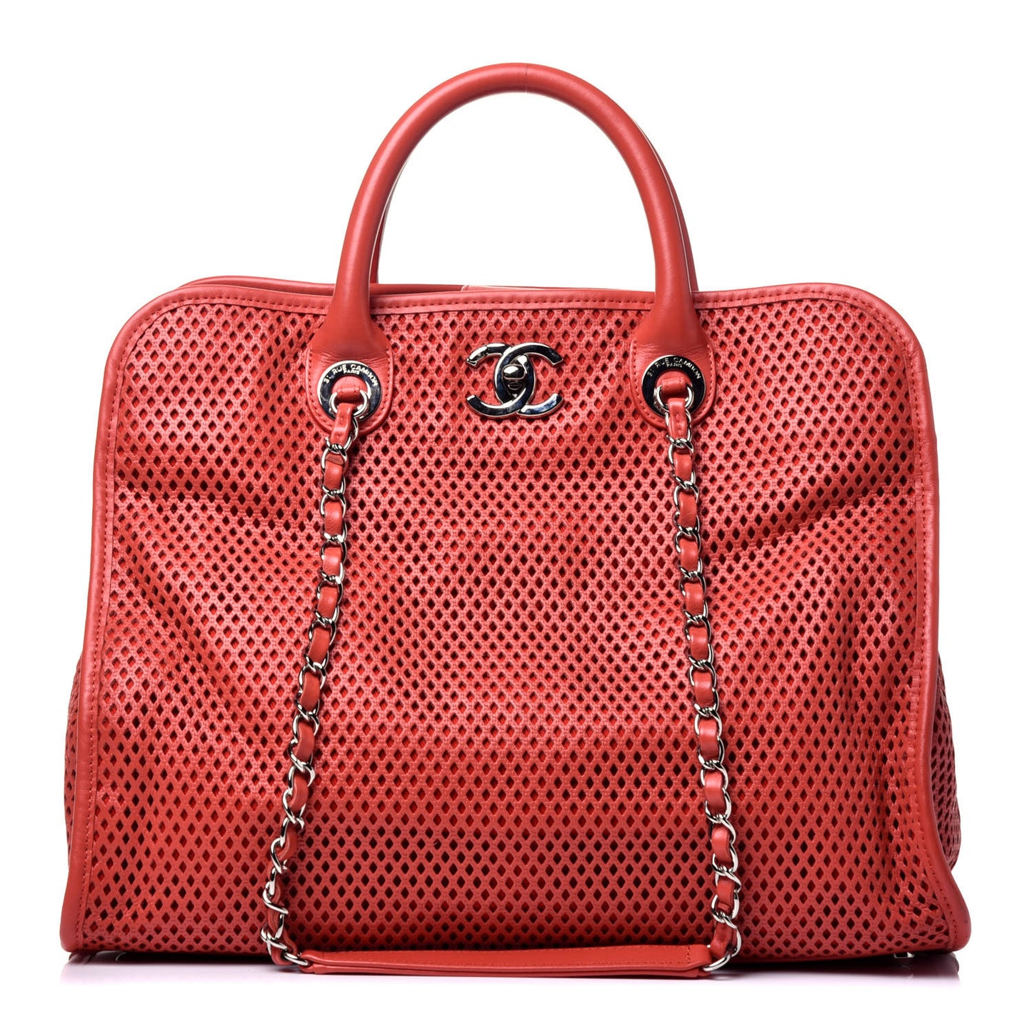 Calfskin Perforated Up In The Air Tote Red