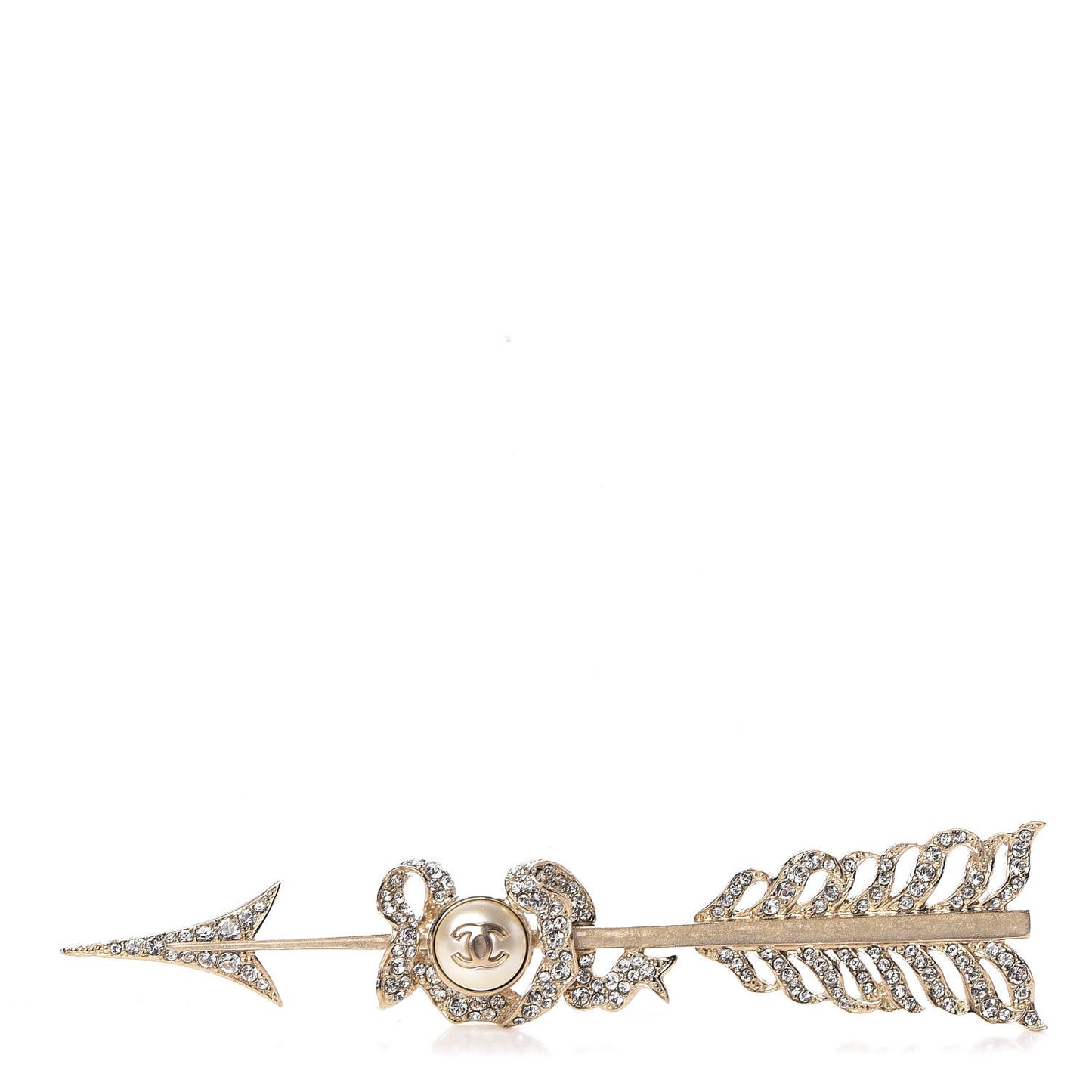 Crystal Pearl CC Arrow Brooch Gold