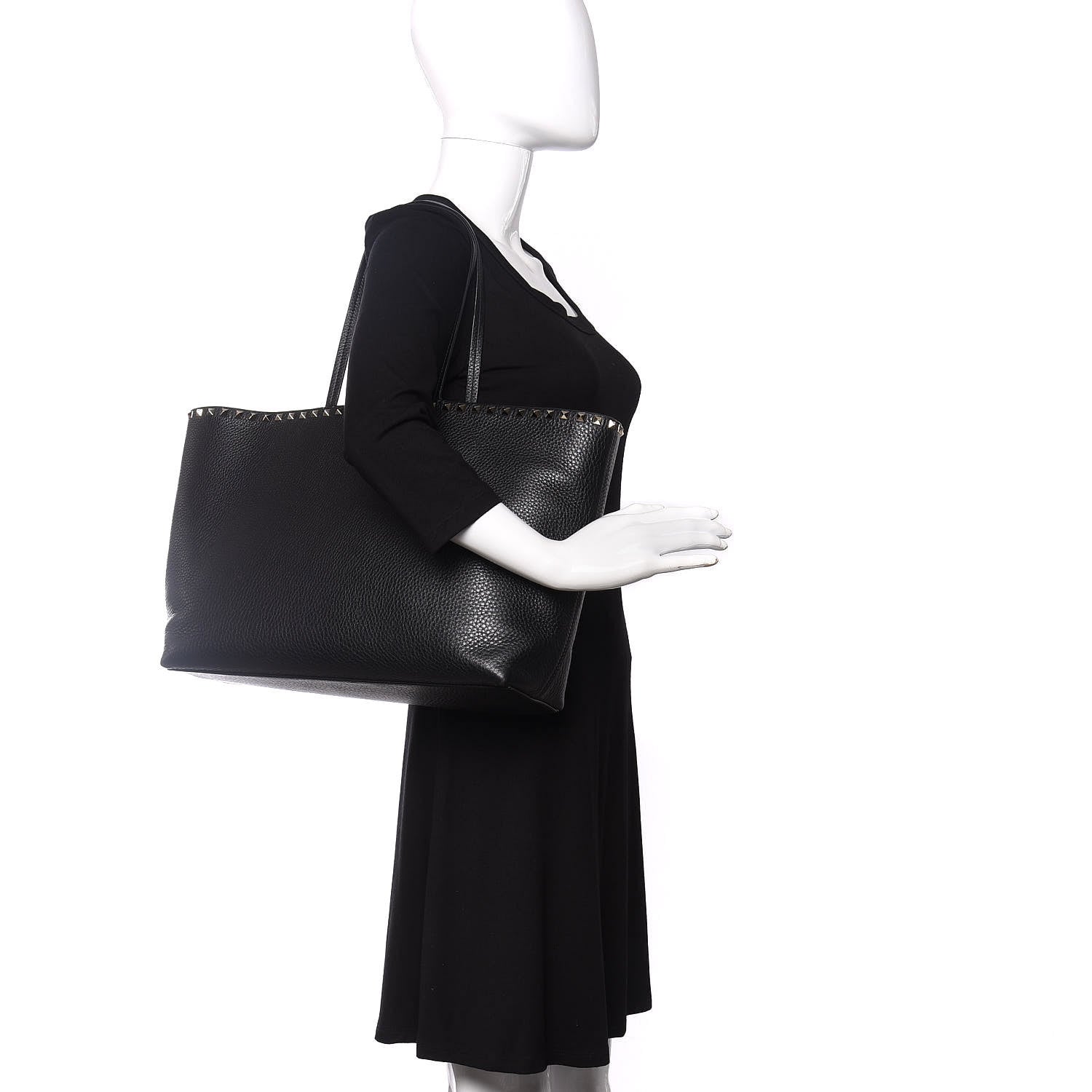 Valentino Garavani Grained Calfskin Rockstud Shoulder Tote Black 2 of 9