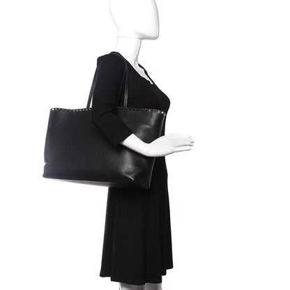 Valentino Garavani Grained Calfskin Rockstud Shoulder Tote Black 2 of 9