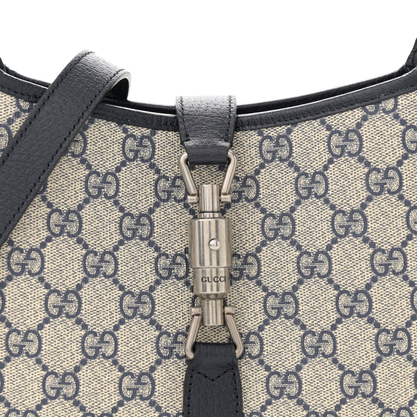 GG Supreme Monogram Textured Dollar Calfskin Web Small Jackie 1961 Hobo Beige Blue