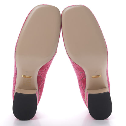 Gucci Velvet GG Monogram Sylvie Web Chain Mid Heel Loafers 40 Bright Pink 6 of 11