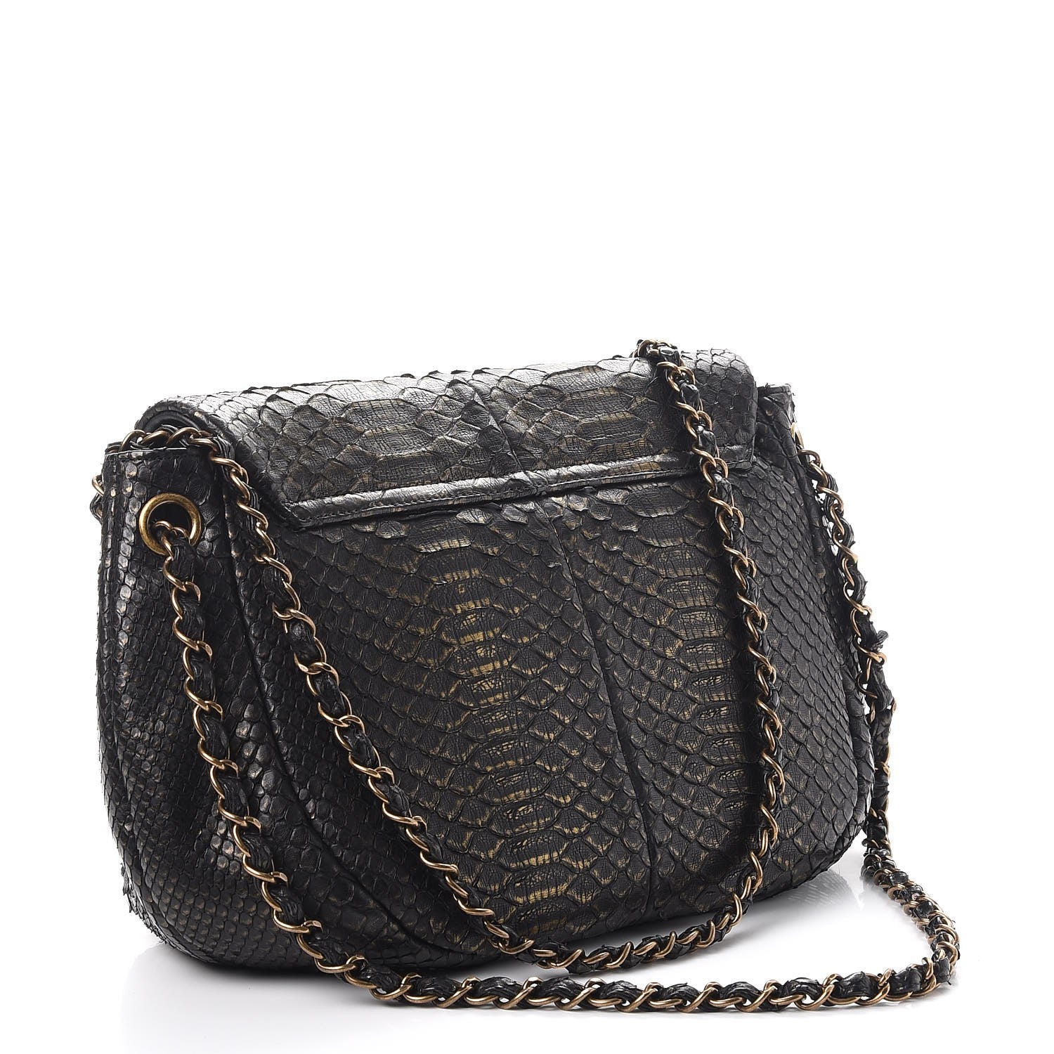 Chanel Metallic Python Hobo Black Gold 3 of 8