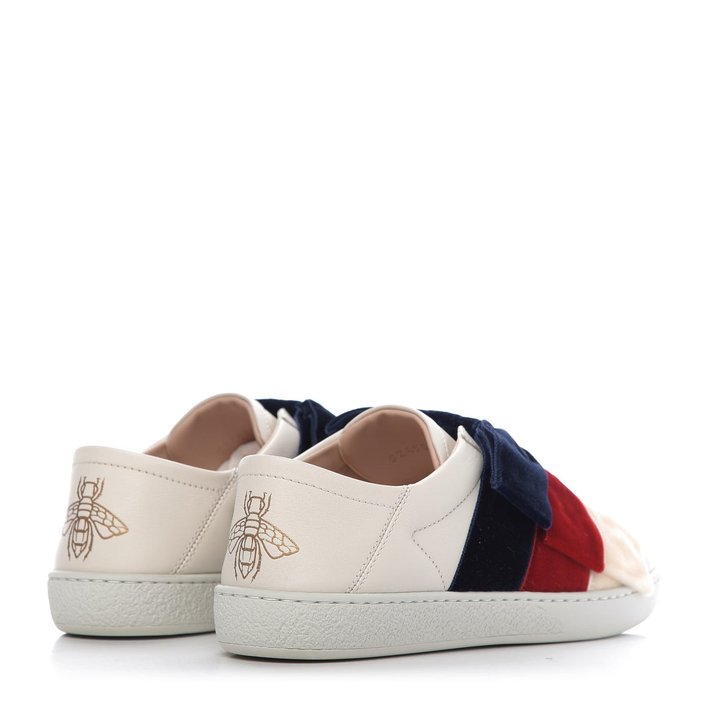 Calfskin Velvet Womens Bow Ace Sneakers 36 White