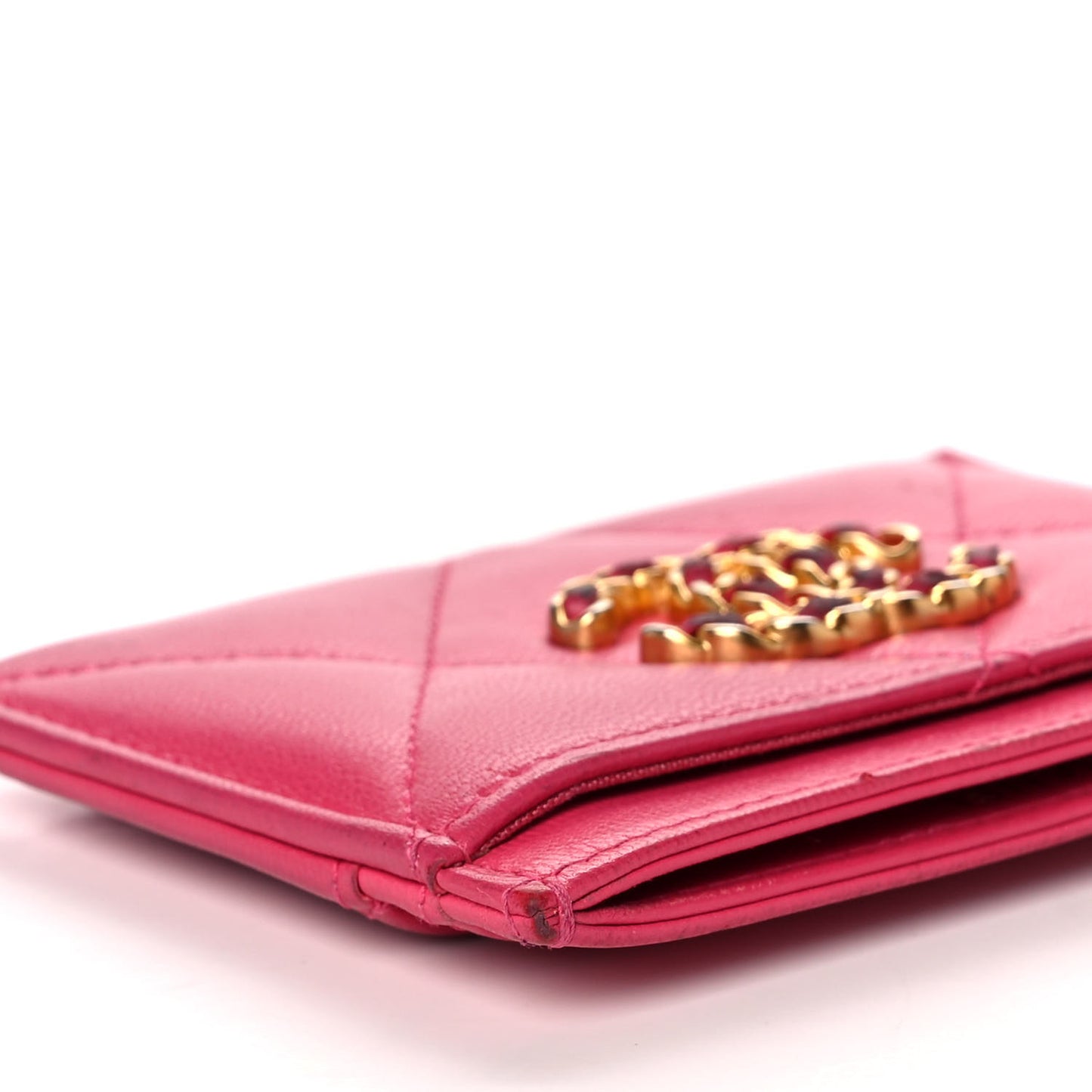 Shiny Goatskin Quilted 19 Card Holder Dark Pink