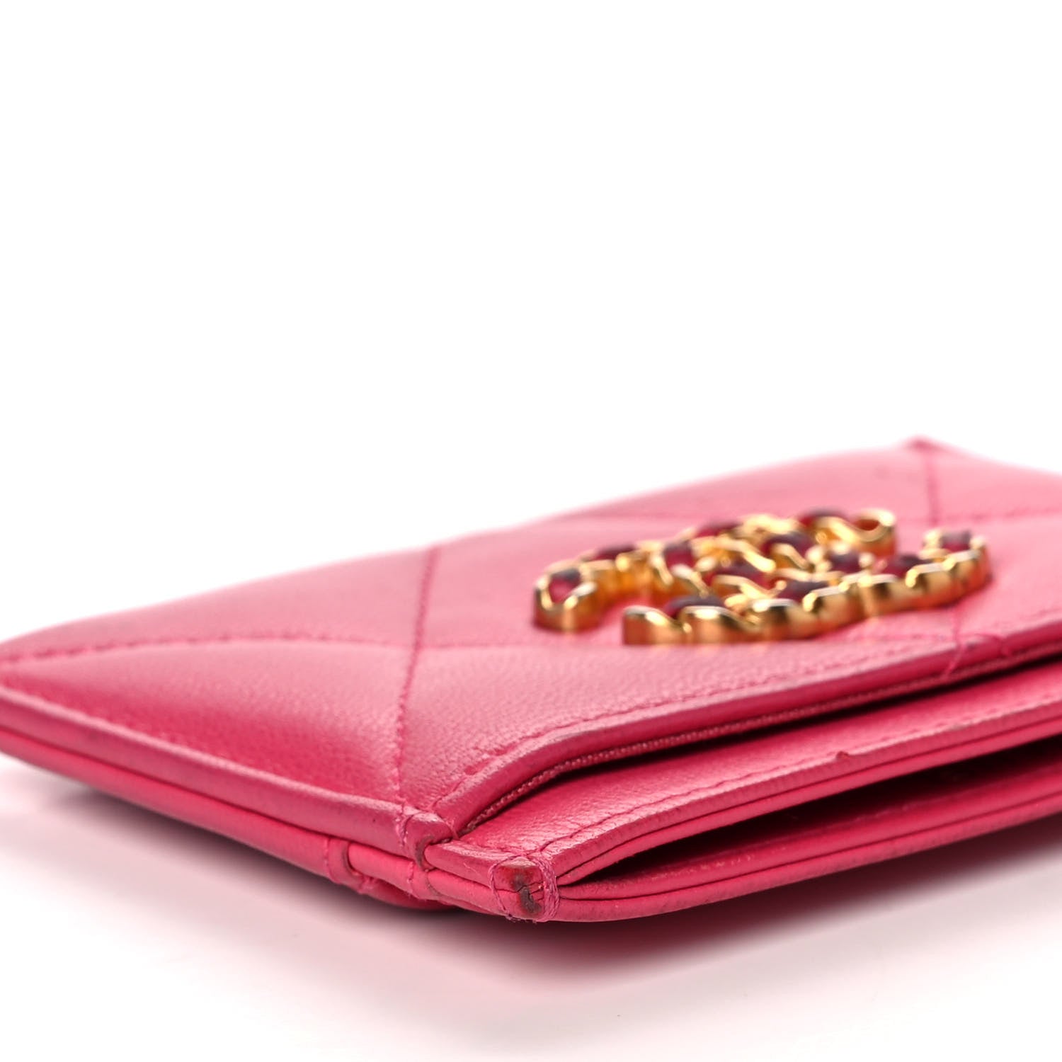 Chanel Shiny Goatskin Quilted 19 Card Holder Dark Pink 12 of 13