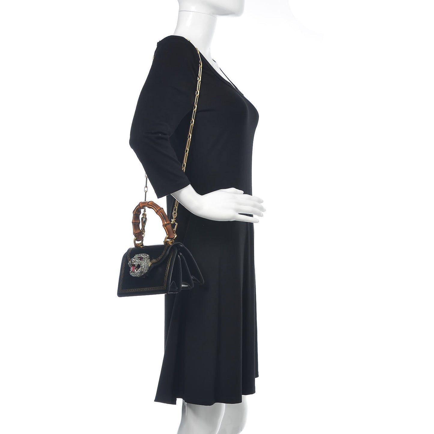 Calfskin Bamboo Mini Thiara Top Handle Bag Black