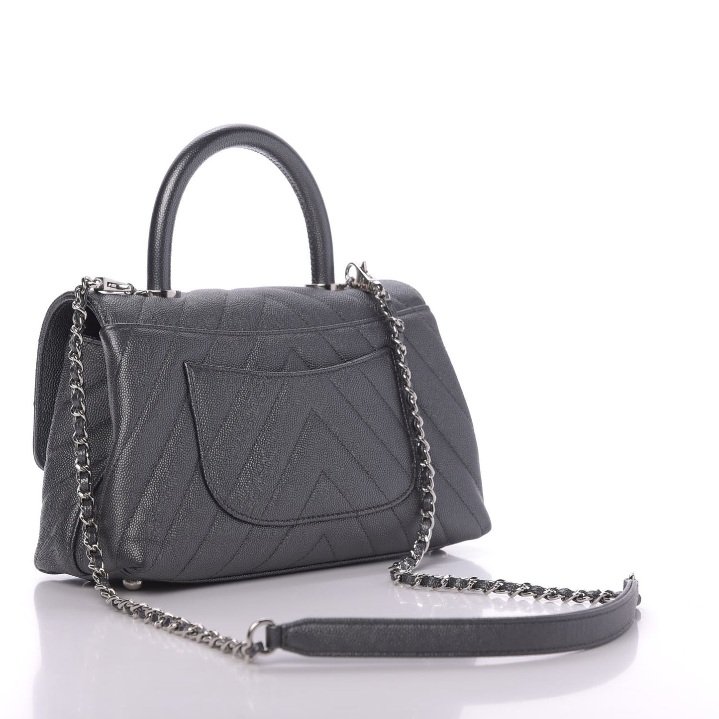 Caviar Chevron Quilted Mini Coco Handle Flap Dark Grey