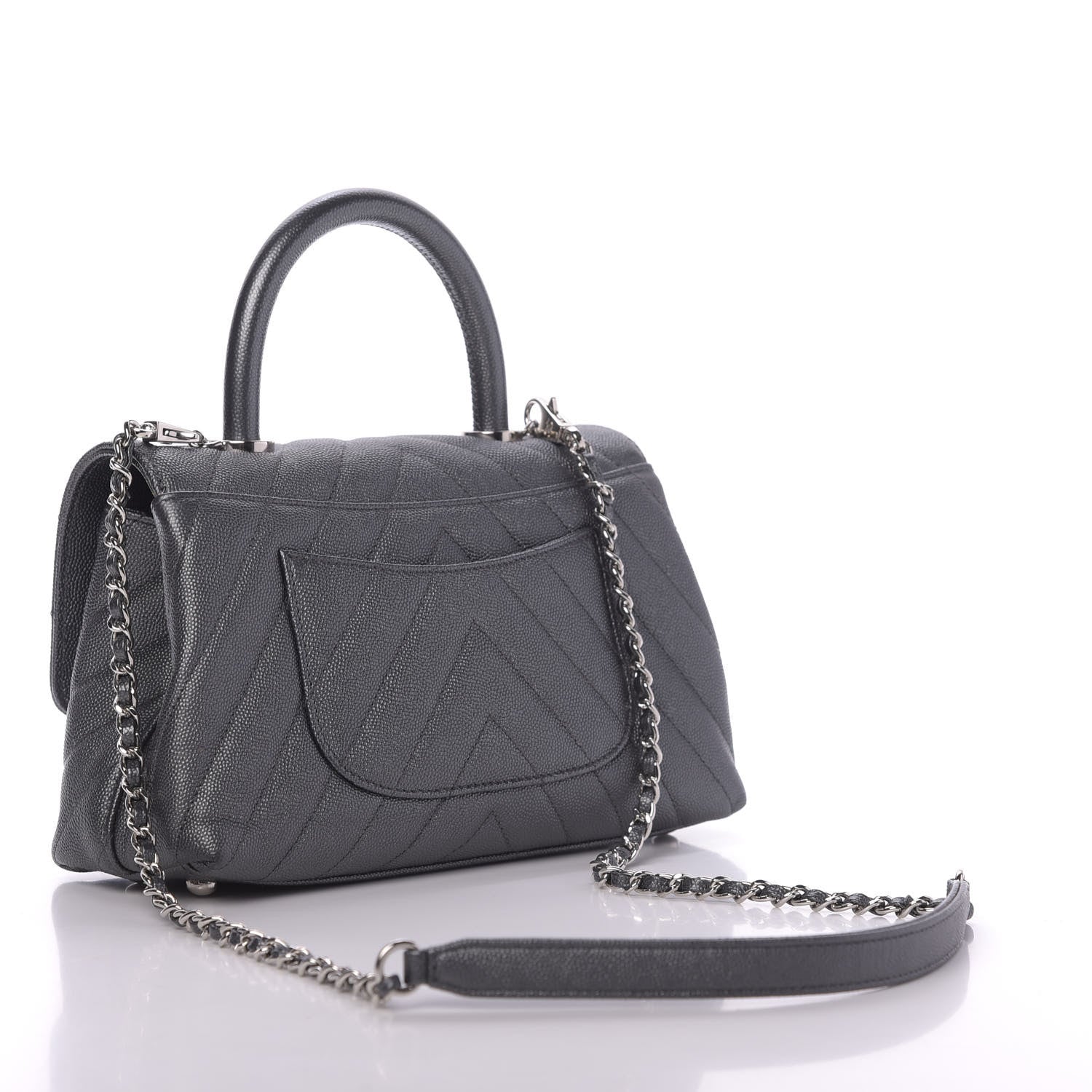 Chanel Caviar Chevron Quilted Mini Coco Handle Flap Dark Grey 3 of 10