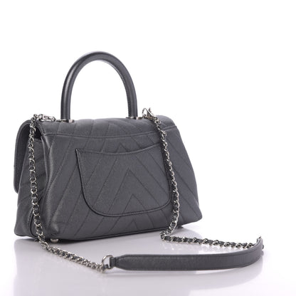 Chanel Caviar Chevron Quilted Mini Coco Handle Flap Dark Grey 3 of 10