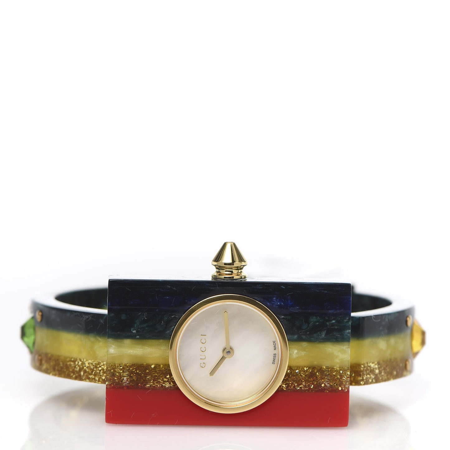 Stainless Steel Plexiglass Mother of Pearl 24mm Rainbow Quartz Watch