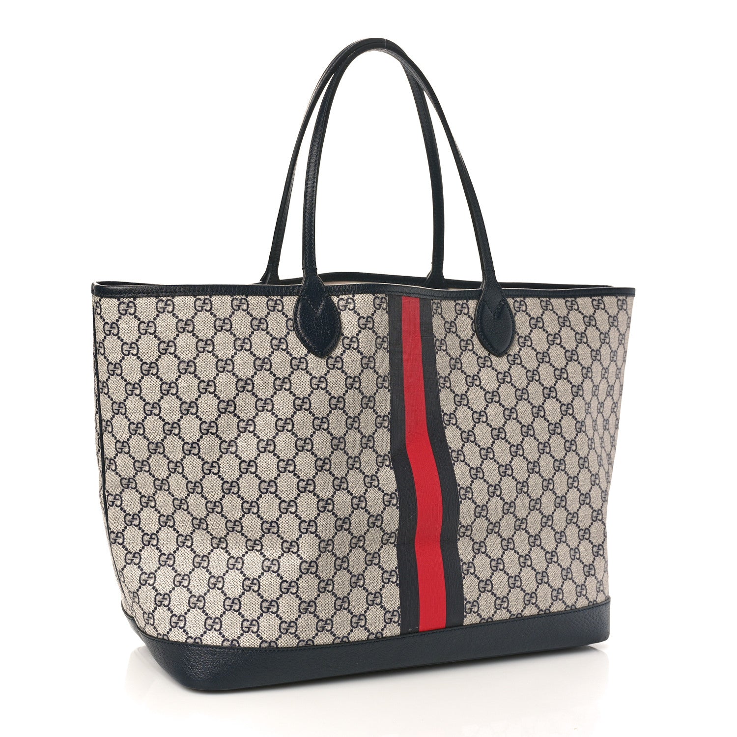 Gucci GG Supreme Monogram Textured Dollar Calfskin Web Large Ophidia Tote Beige Blue 4 of 10