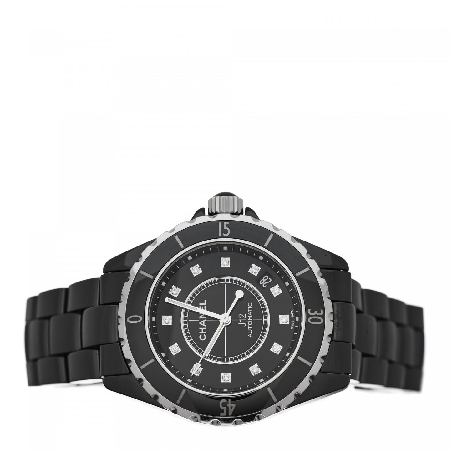 Stainless Steel Ceramic Diamond 38mm J12 Automatic Watch Black