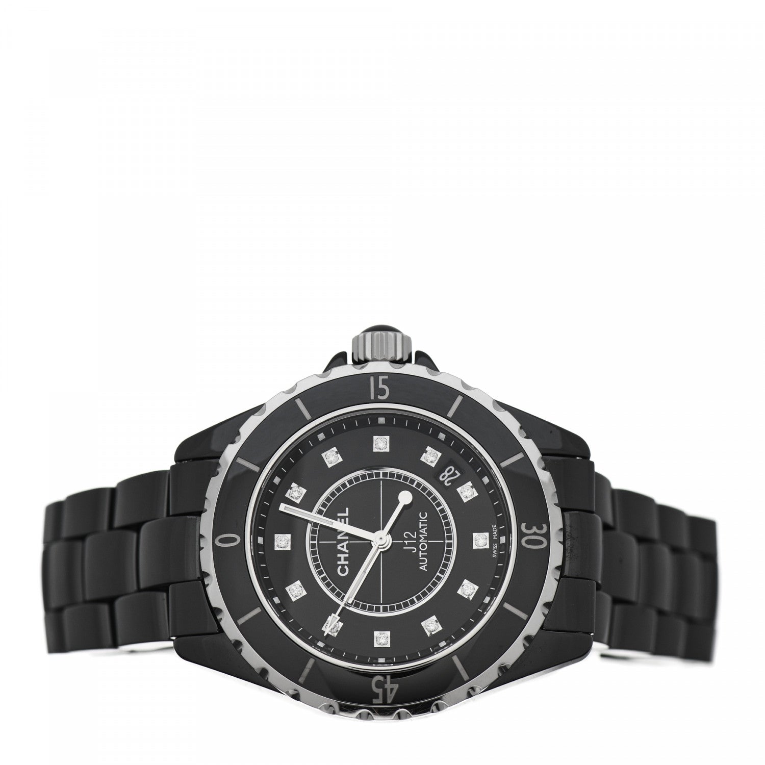 Chanel Stainless Steel Ceramic Diamond 38mm J12 Automatic Watch Black 2 of 5
