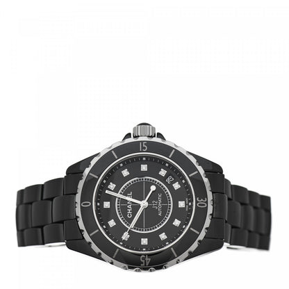 Chanel Stainless Steel Ceramic Diamond 38mm J12 Automatic Watch Black 2 of 5