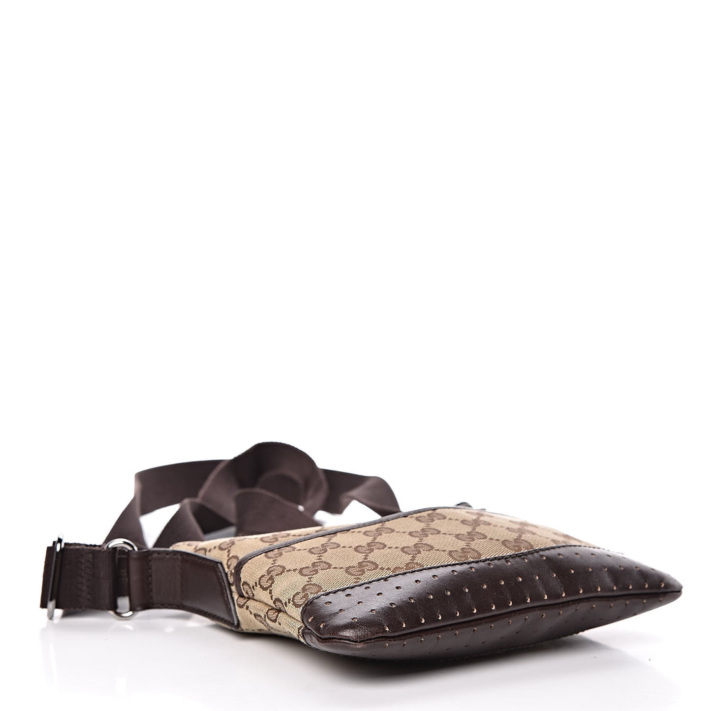 Monogram Calfskin Perforated Small Flat Messenger Bag Dark Brown