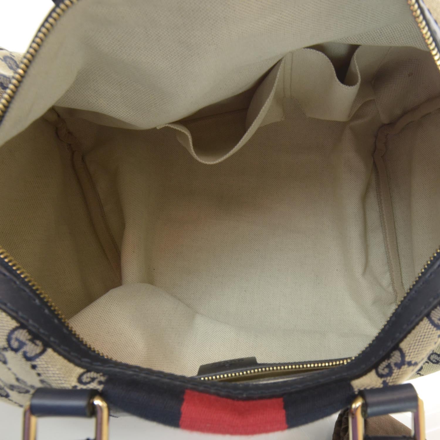 Gucci Monogram Selleria Calfskin Vintage Web Medium Boston Beige Blue 7 of 9