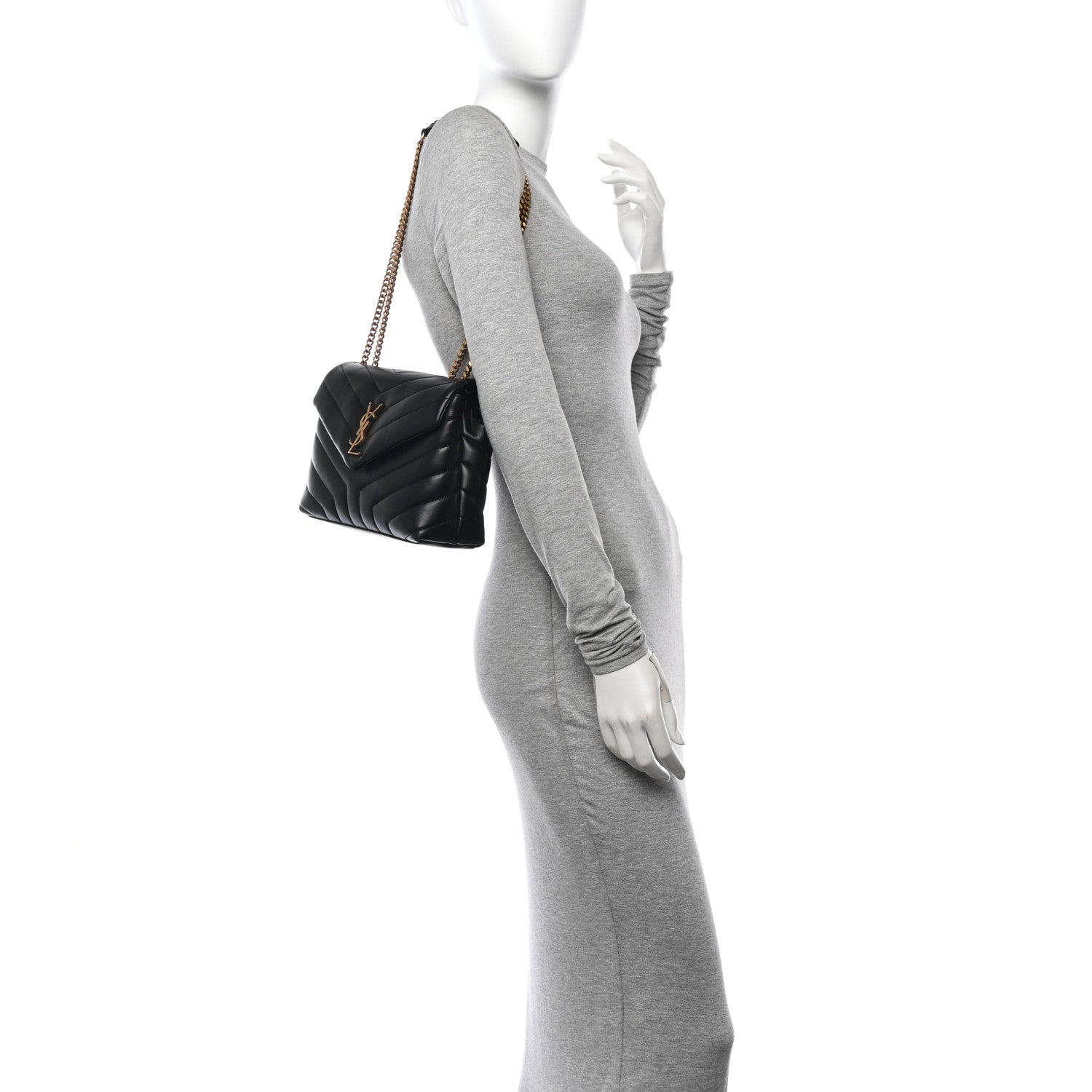 Saint Laurent Calfskin Y Quilted Monogram Small Loulou Chain Satchel Black 2 of 13