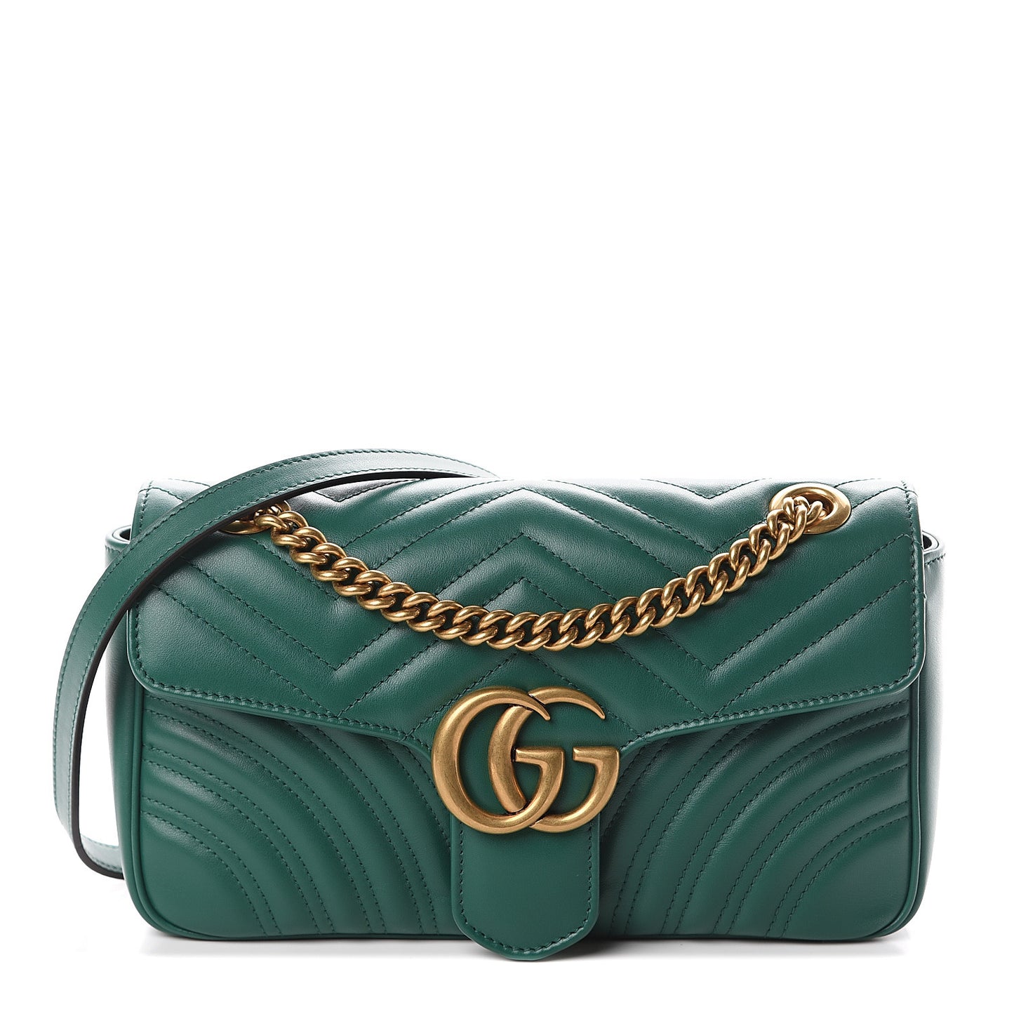 Calfskin Matelasse Small GG Marmont Shoulder Bag Emerald Green