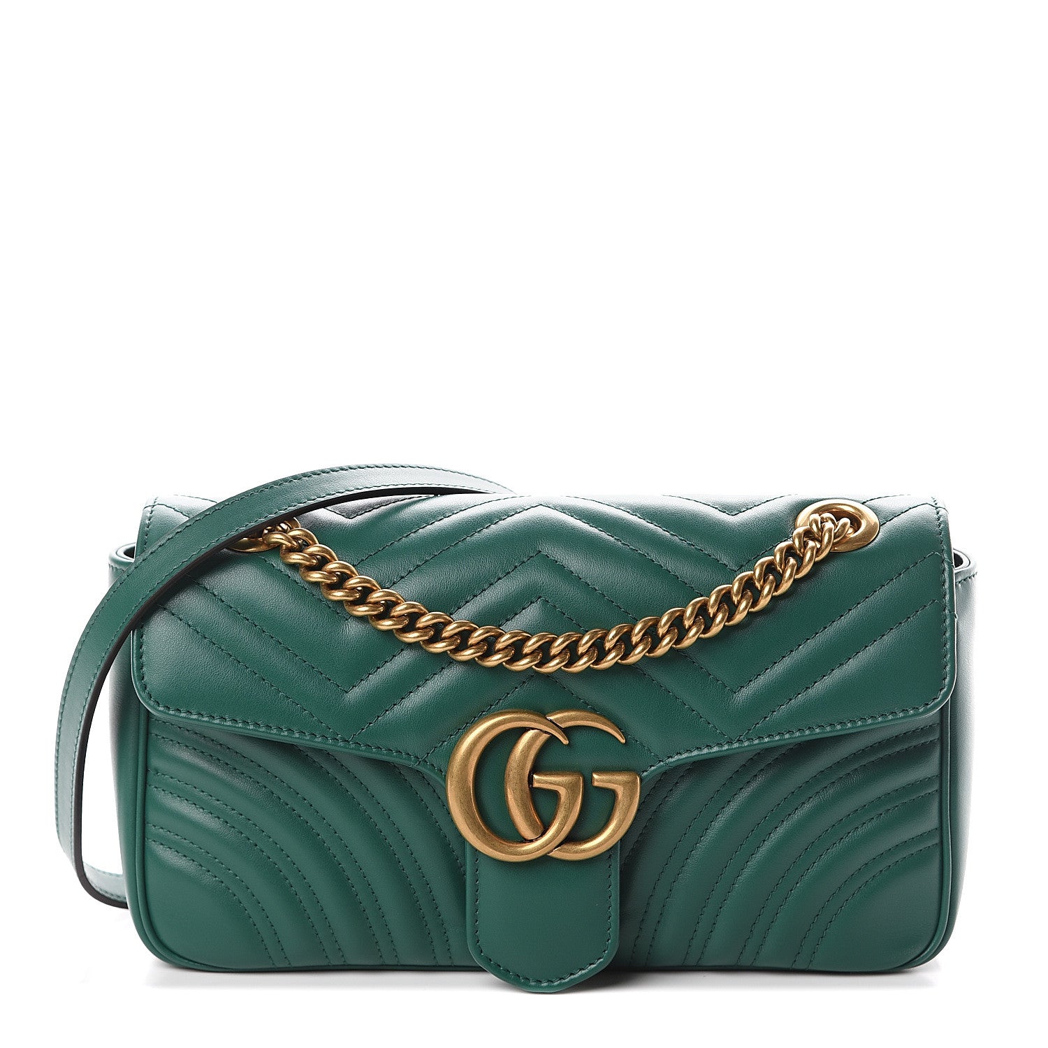 Gucci Calfskin Matelasse Small GG Marmont Shoulder Bag Emerald Green 1 of 8