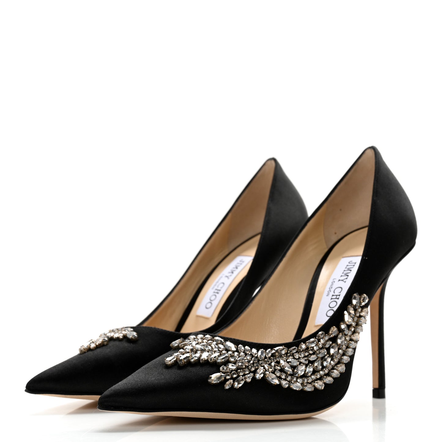 Satin Crystal Embellished Love 85mm Pumps 39 Black