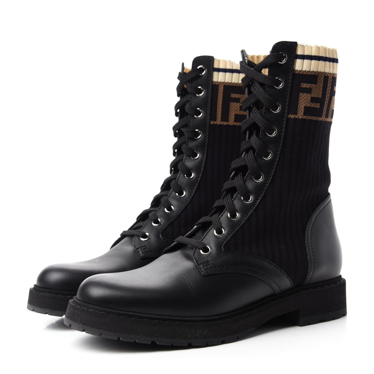 Calfskin Stretch Fabric Rockoko Biker Boots 36.5 Tobacco Black Marino