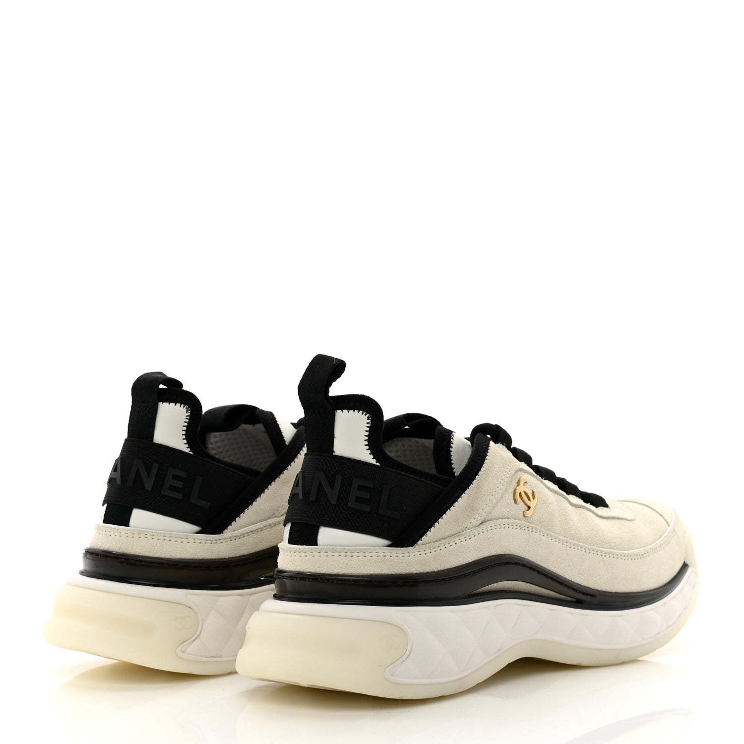 Chanel Suede Calfskin Nylon Grosgrain CC Sneakers 37.5 Beige Black 4 of 9