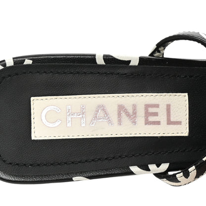 Chanel Printed Lambskin CC Slingback Sandals 41 Black White 8 of 8