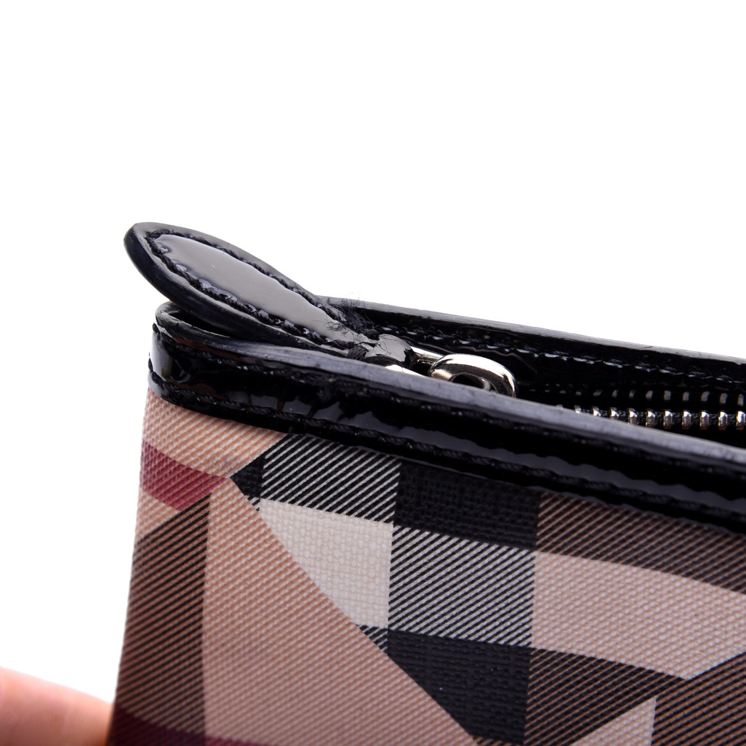 Burberry Patchwork Check Patent Wristlet Pouch Black 9 of 11