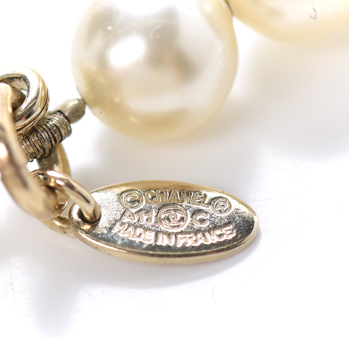 Graduated Pearl Crystal CC Long Necklace Light Gold