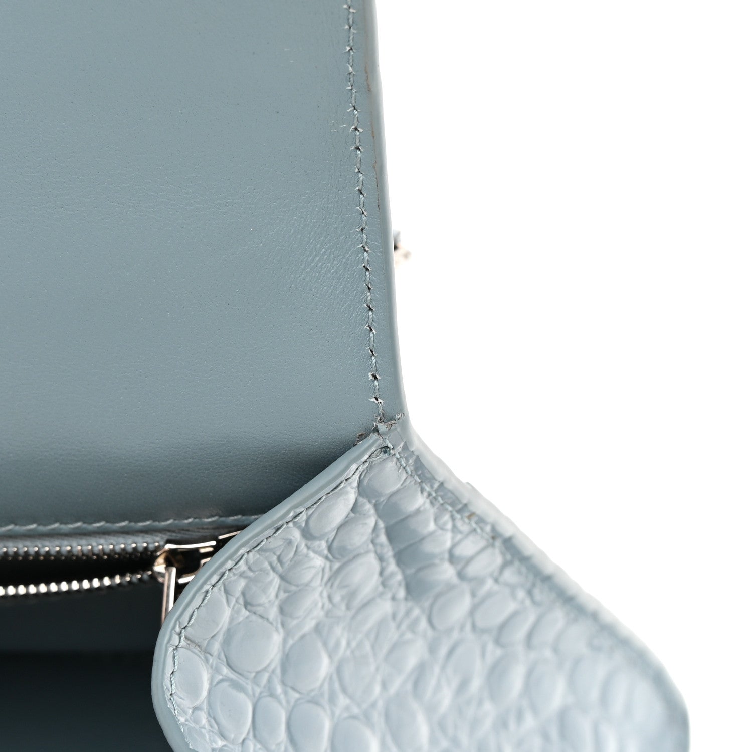 Balenciaga Shiny Calfskin Crocodile Embossed Small Hourglass Top Handle Bag Blue Grey 15 of 19