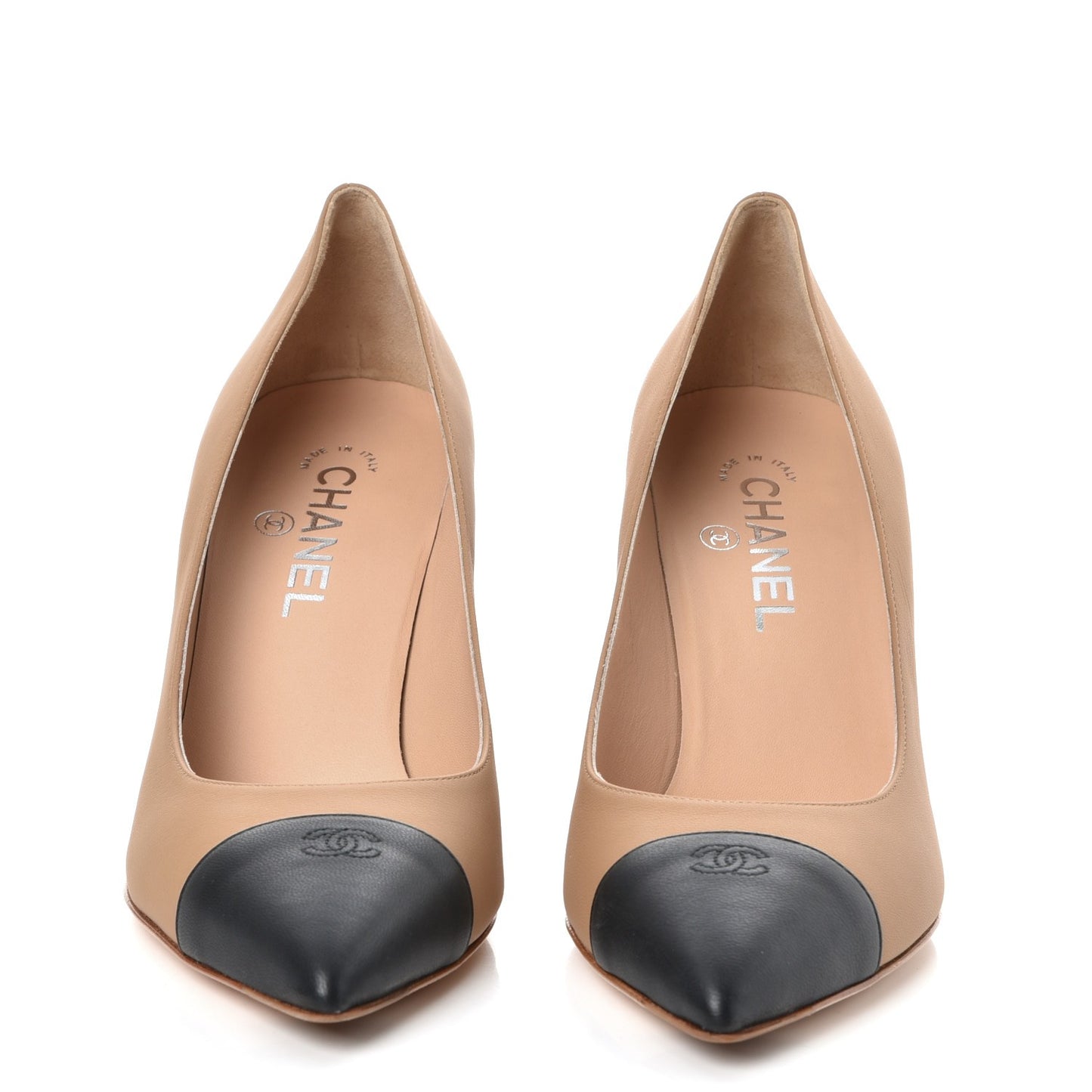 Calfskin Cap Toe Chain Wedge Pumps 39.5 Marron Clair Black