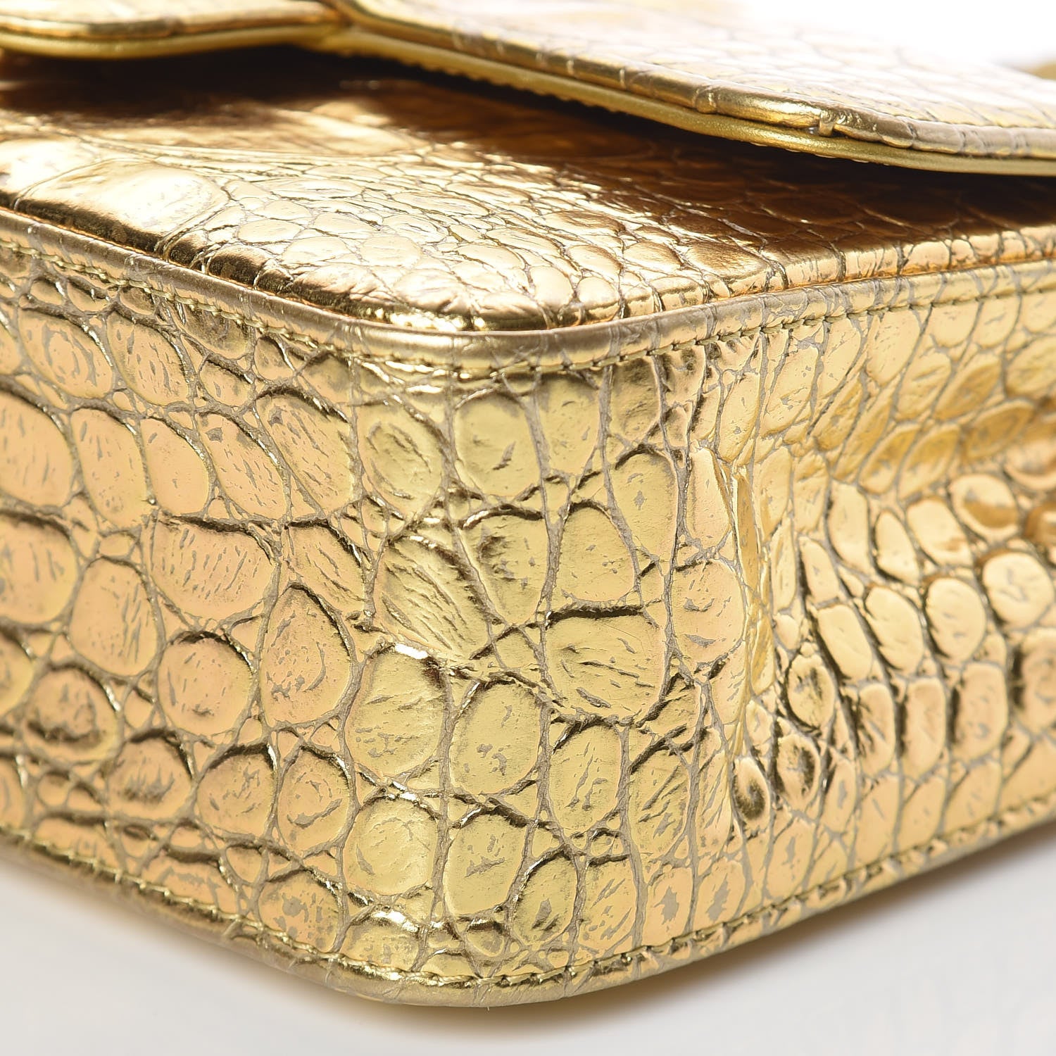 Chanel Metallic Calfskin Crocodile Embossed Cocodile Rectangular Mini Flap Gold 9 of 10