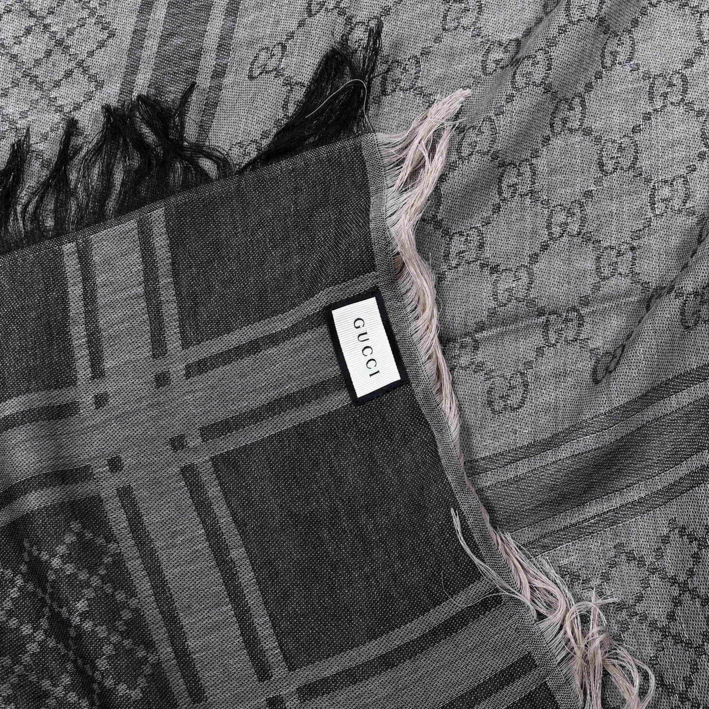 Wool Silk GG Monogram Diamante Plaid Surviee Shawl Beige Dark Brown