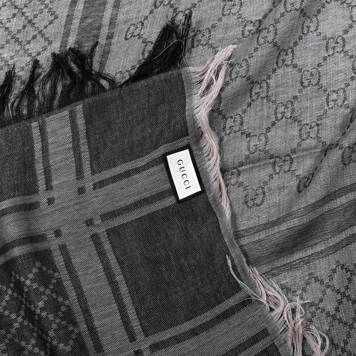 Gucci Wool Silk GG Monogram Diamante Plaid Surviee Shawl Beige Dark Brown 2 of 4