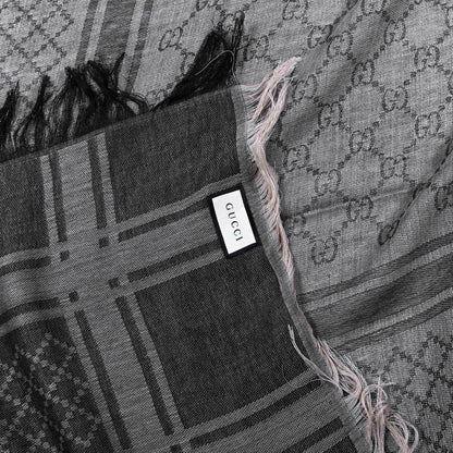 Gucci Wool Silk GG Monogram Diamante Plaid Surviee Shawl Beige Dark Brown 2 of 4
