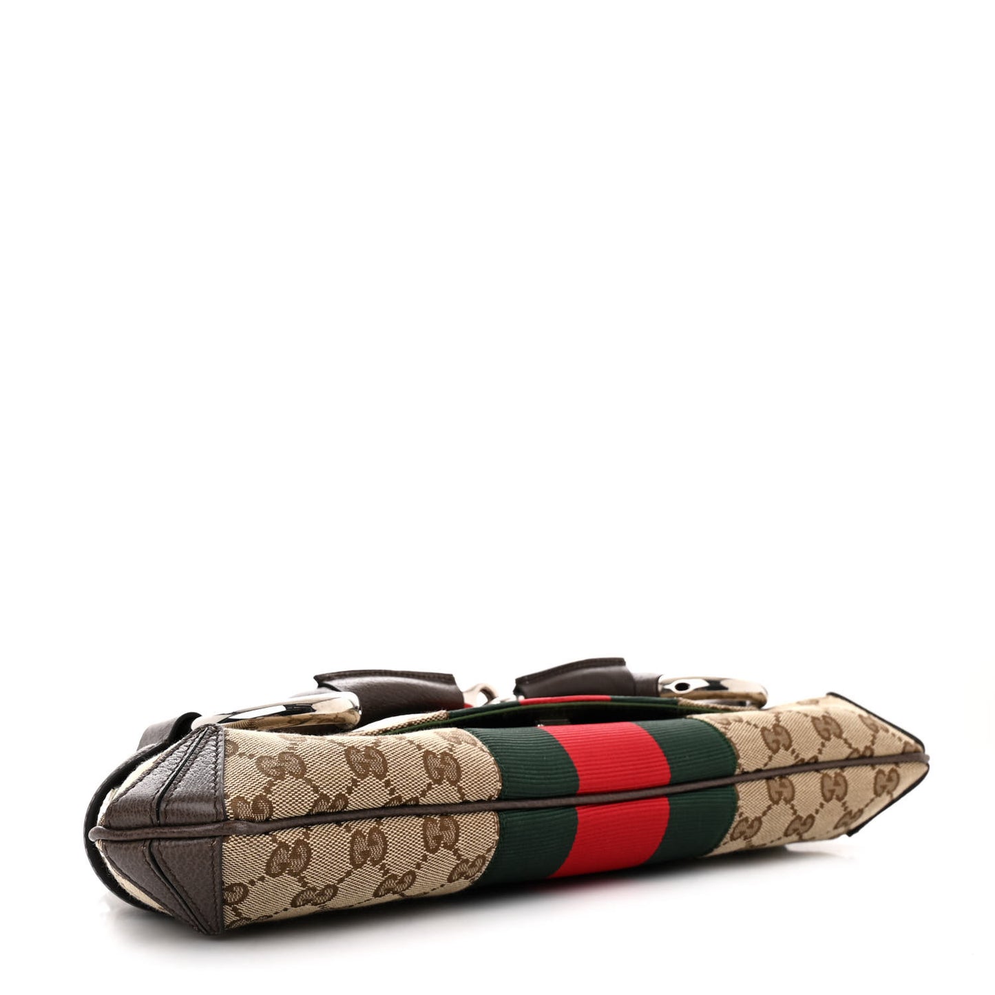 Monogram Textured Dollar Calfskin Heavy Grosgrain Web Medium Maxi Horsebit Chain Shoulder Bag Beige Ebony New Acero