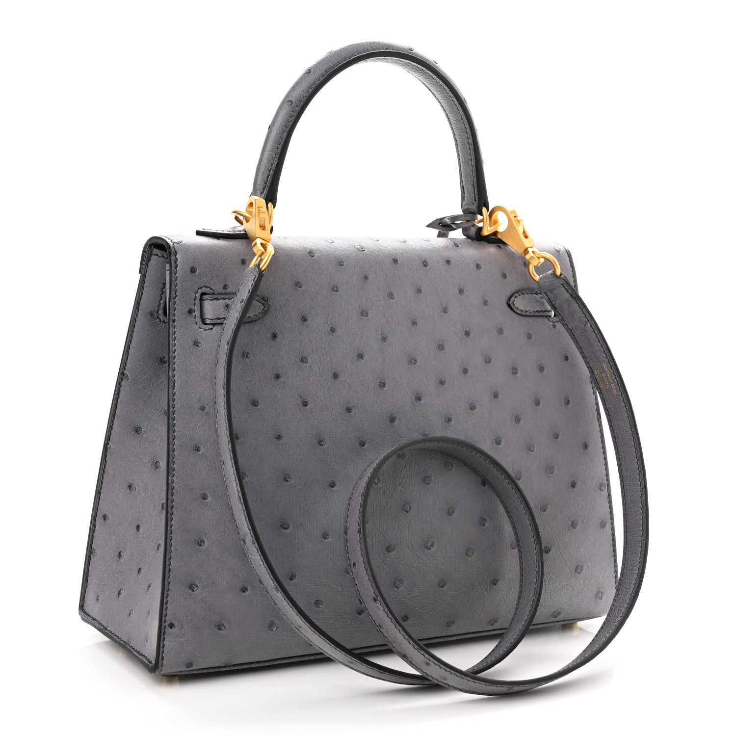 Hermes Ostrich Horseshoe Kelly Sellier 25 Gris Agate Bleu Electrique 3 of 11