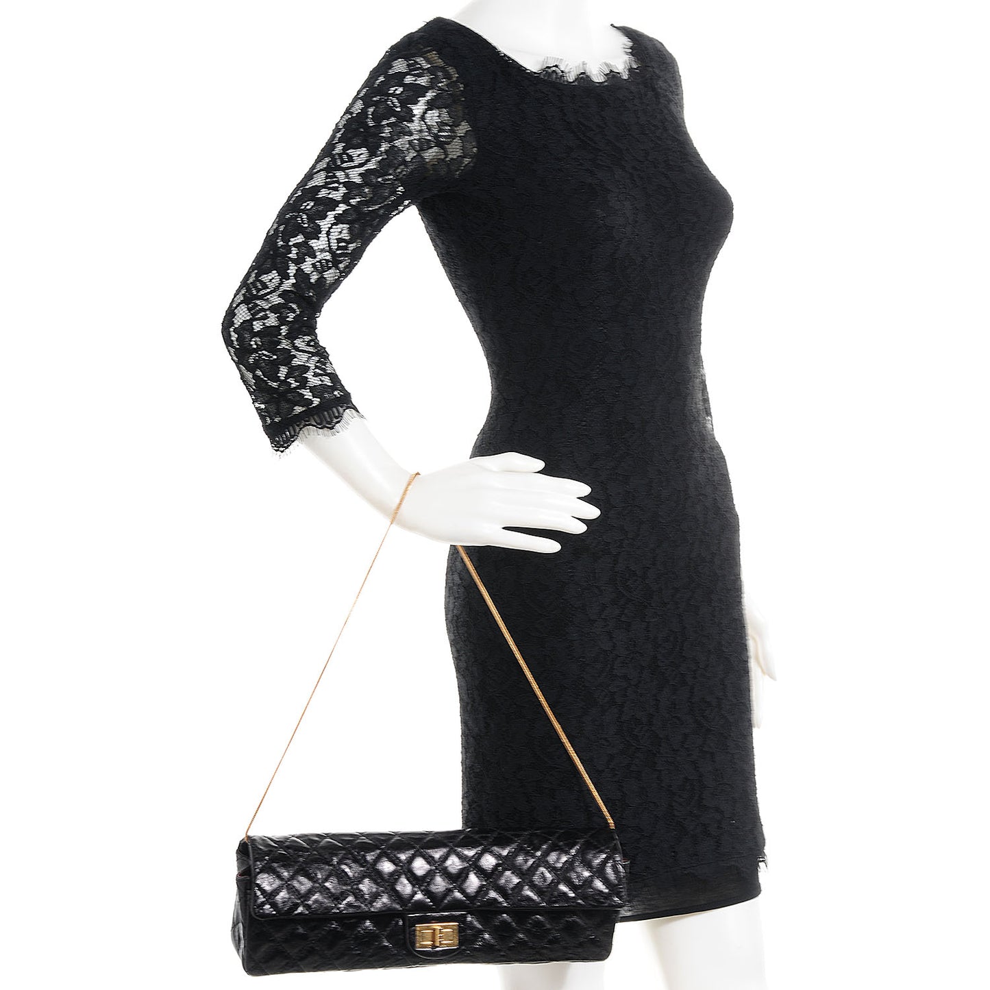 Glazed Calfskin 2.55 Reissue East West Clutch Black