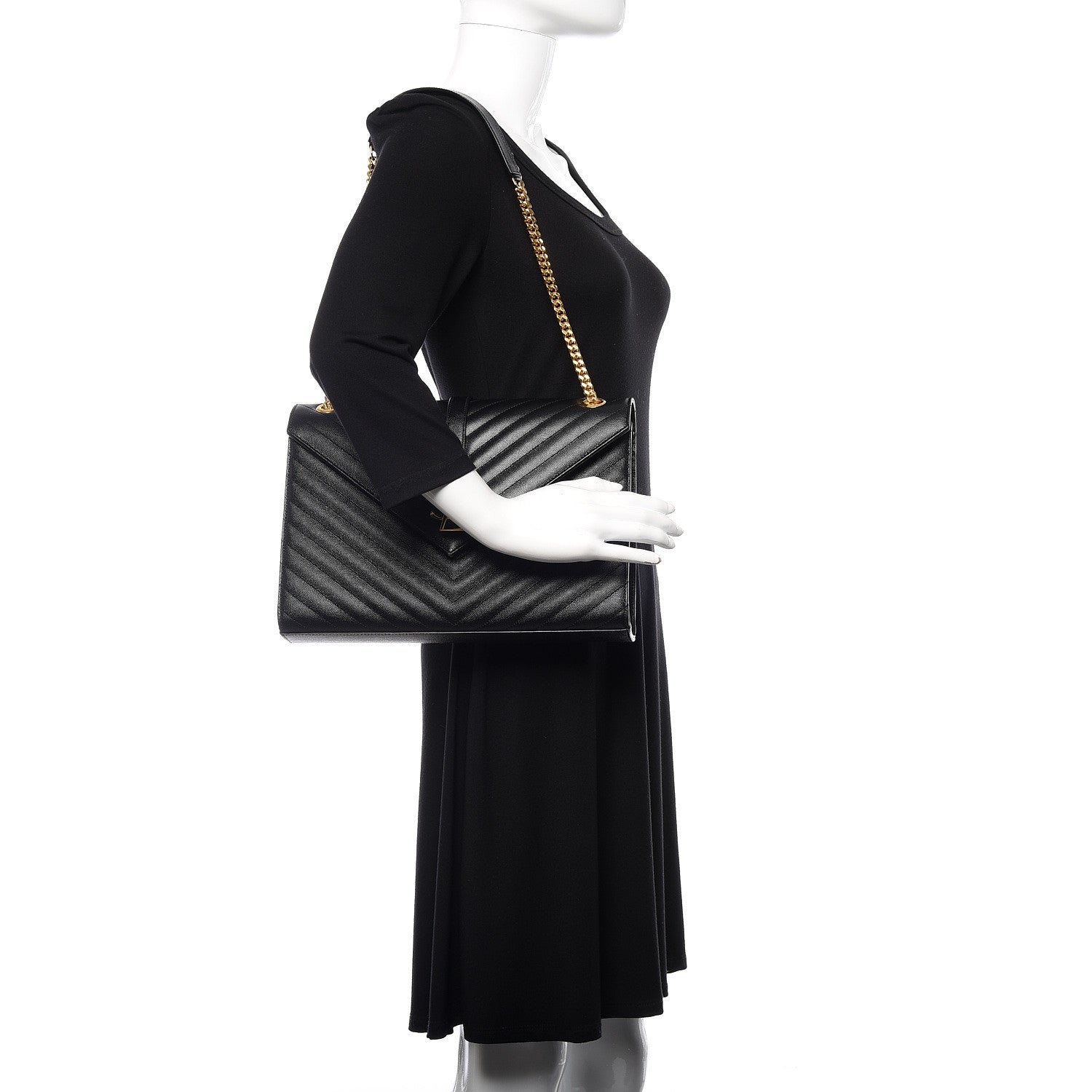 Saint Laurent Grain De Poudre Matelasse Chevron Large Monogram Satchel Black 2 of 8
