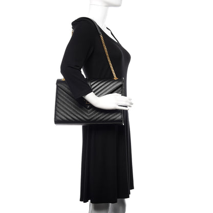 Saint Laurent Grain De Poudre Matelasse Chevron Large Monogram Satchel Black 2 of 8