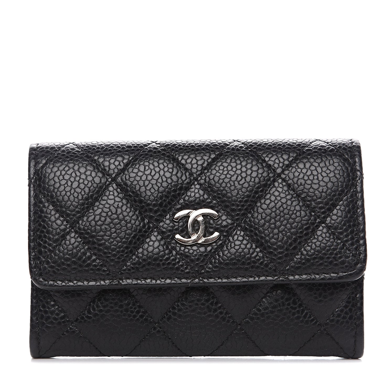 Caviar Quilted Flap Card Holder Black