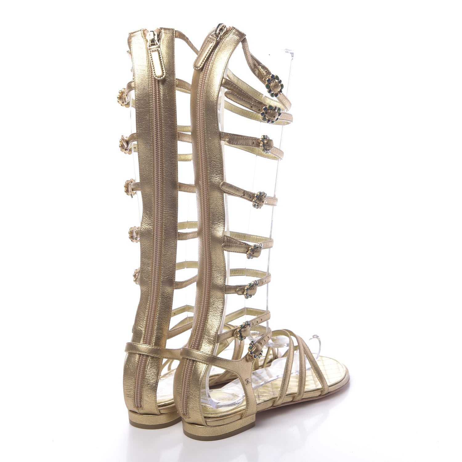 Chanel Metallic Lambskin Gripoix Gladiator Sandals 36.5 Gold 4 of 10