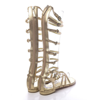 Chanel Metallic Lambskin Gripoix Gladiator Sandals 36.5 Gold 4 of 10