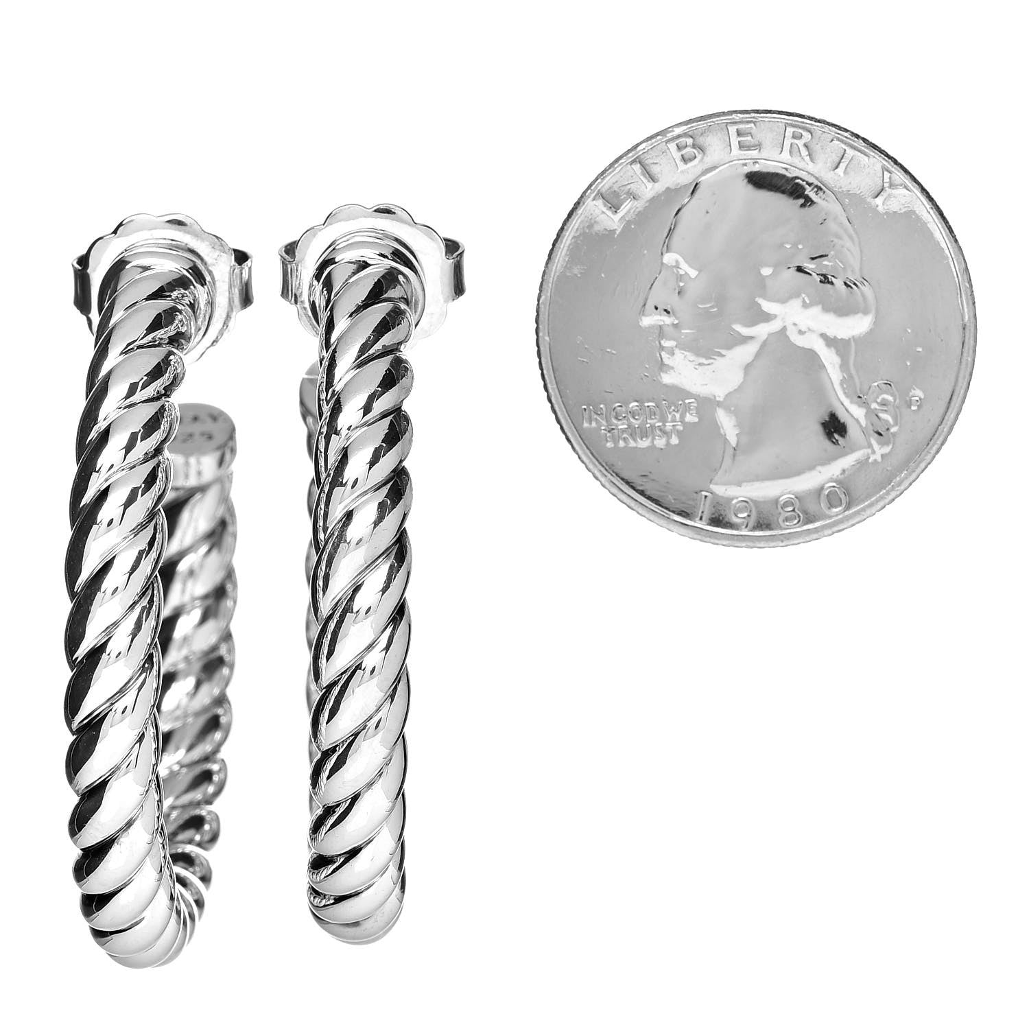 David Yurman Sterling Silver Small Sculpted Cable Hoop Earrings 2 of 4