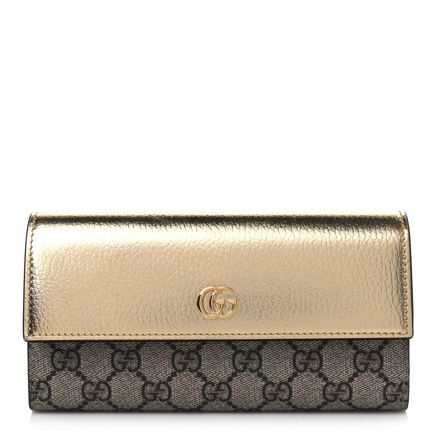 Gucci Metallic Calfskin GG Supreme Monogram GG Marmont Continental Wallet Gold Beige Ebony 1 of 9