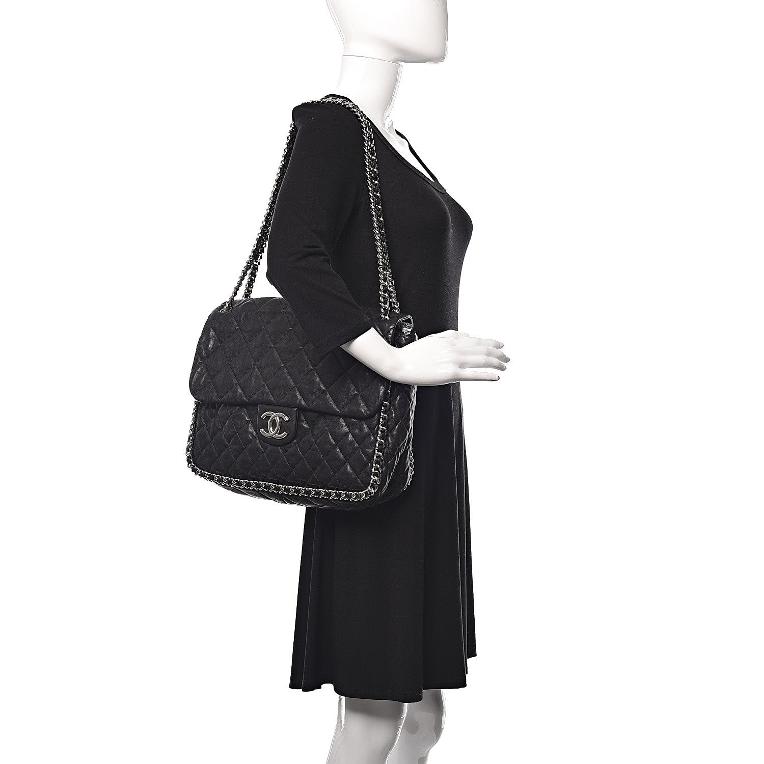 Chanel Washed Lambskin Quilted Maxi Chain Around Flap Black 2 of 10