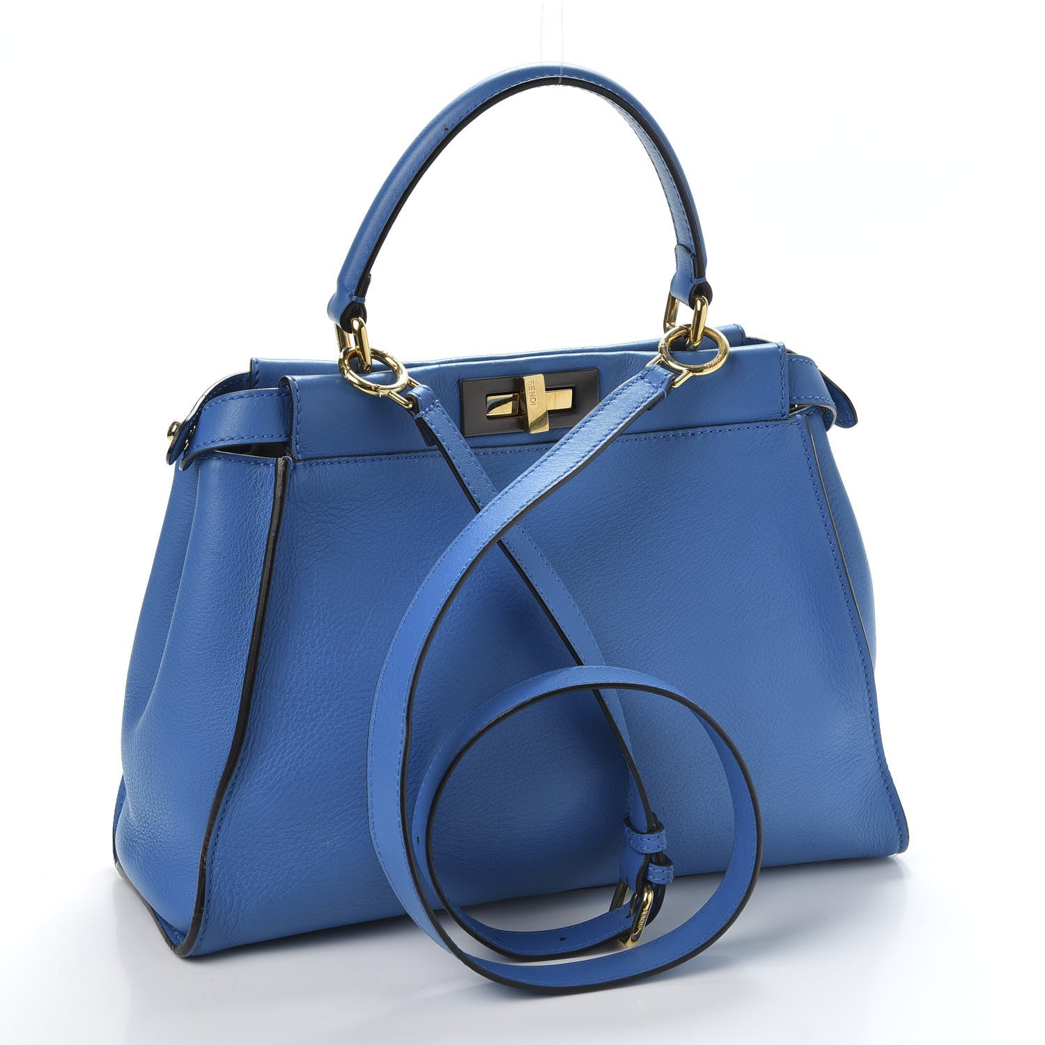 Fendi Vitello Seta Medium Peekaboo Iconic Satchel Blue Royal 2 of 11